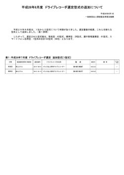 平成26年8月度 ドライブレコーダ選定型式の追加について
