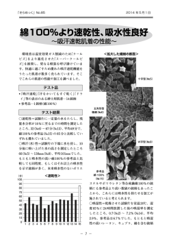 綿100％より速乾性、吸水性良好