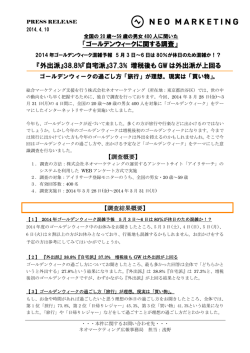 「ゴールデンウィークに関する調査」 『外出派』38.8%『自宅派』37.3% 増税