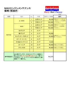 エンジンメンテナンス価格