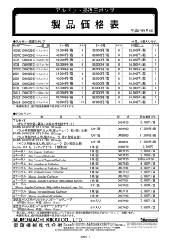 アルゼット浸透圧ポンプ価格表 - MUROMACHI KIKAI Co., LTD. Home