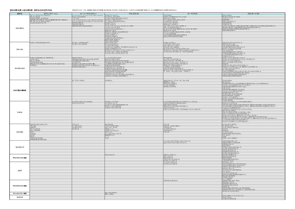 14年10月 15年5月 ホテルリスト アメリカ