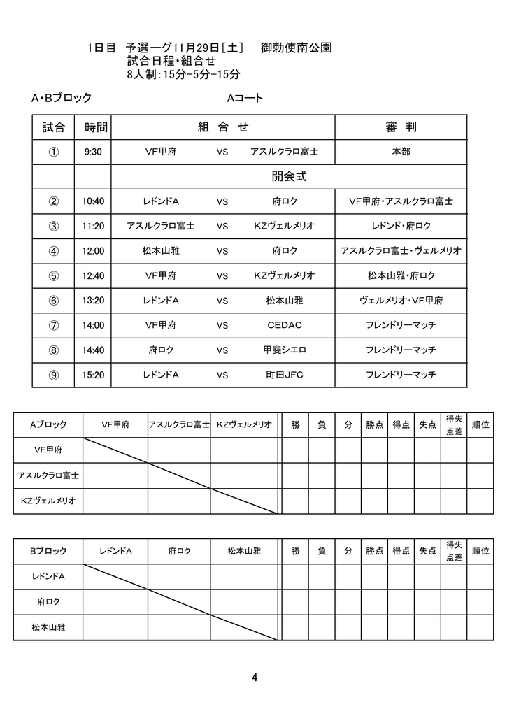 レドンド招待 日程 A Bブロック