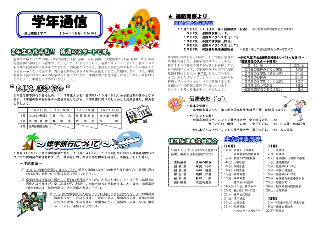 学年通信 福井県立勝山高等学校