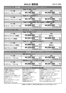 WALK 価格表 ¥4,833,000 ¥4,320,000 ¥4,606,200 ¥3,909,600