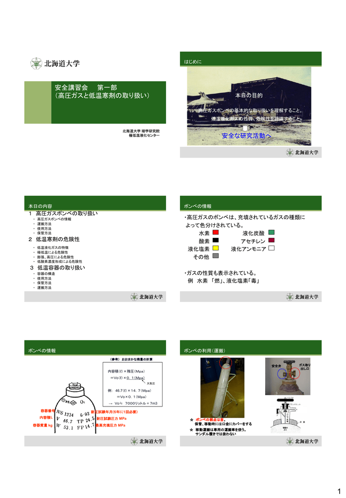 安全講習会 高圧ガスと低温寒剤の取り扱い