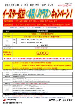 KIX-ICN-KIX 2014年 上期 イースター航空（ZE） エアータリフ