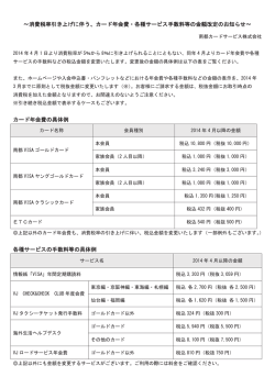 消費税率引き上げに伴う、カード年会費等の金額