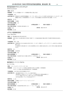 和光大学学内合同会社説明会 参加企業一覧 2014年5月29日