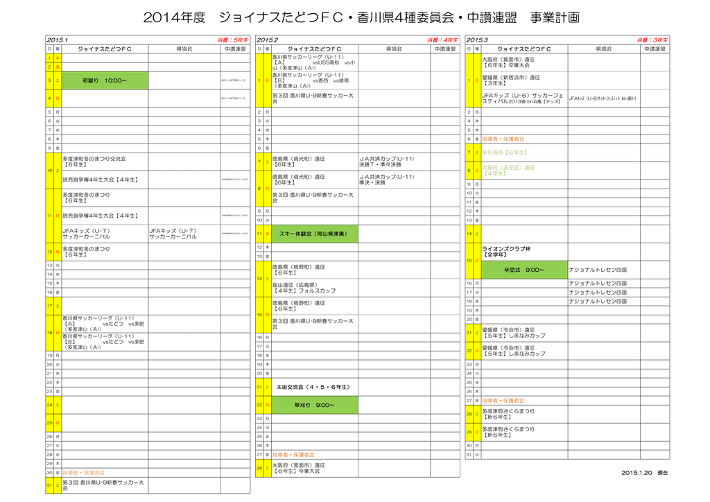 14年度 ジョイナスたどつfc 香川県4種委員会 中讃連盟 事業計画