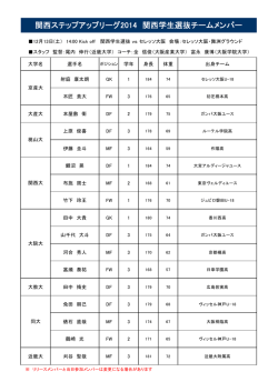 関西ステップアップリーグ2014 関西学生選抜チームメンバー