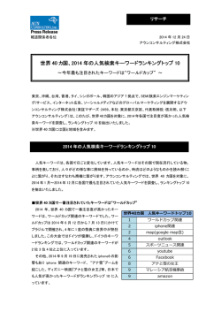 世界 40 カ国、2014 年の人気検索キーワードランキングトップ 10