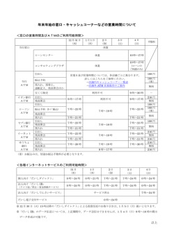 年末年始の窓口・キャッシュコーナーなどの営業時間について