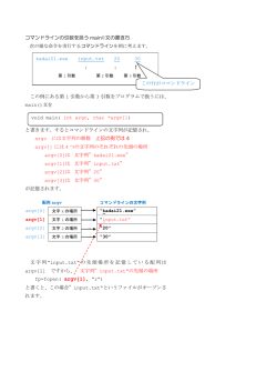 コマンドラインの引数を扱う main()文の書き方 この例にある第 1 引数
