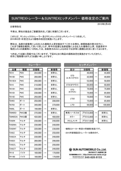 SUNTREXトレーラー＆SUNTREXヒッチメンバー 価格改定のご案内