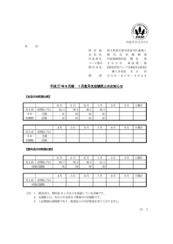 平成27年9月期 1月度月次店舗売上のお知らせ