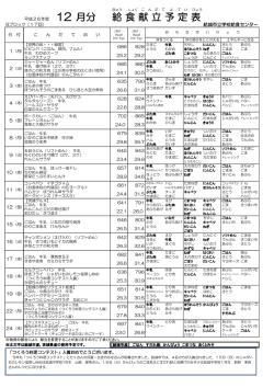 平成26年12月献立予定表Bブロック