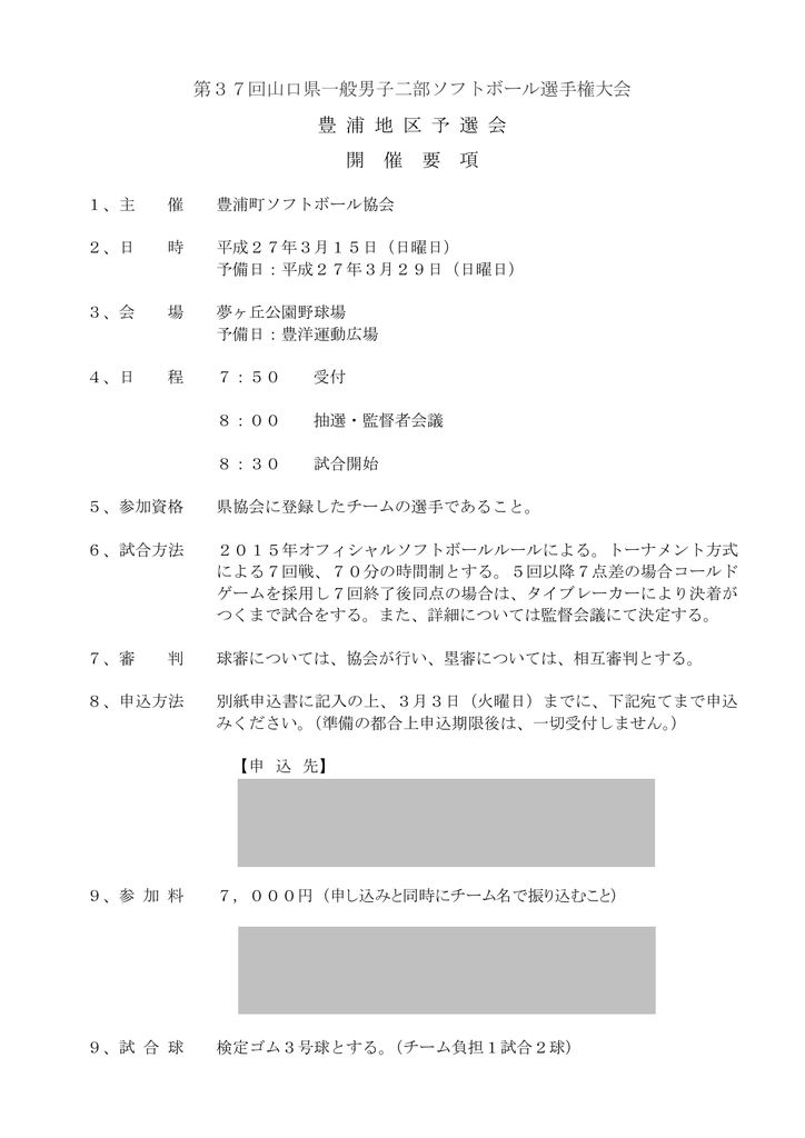 開催要項 豊浦ソフトボール協会
