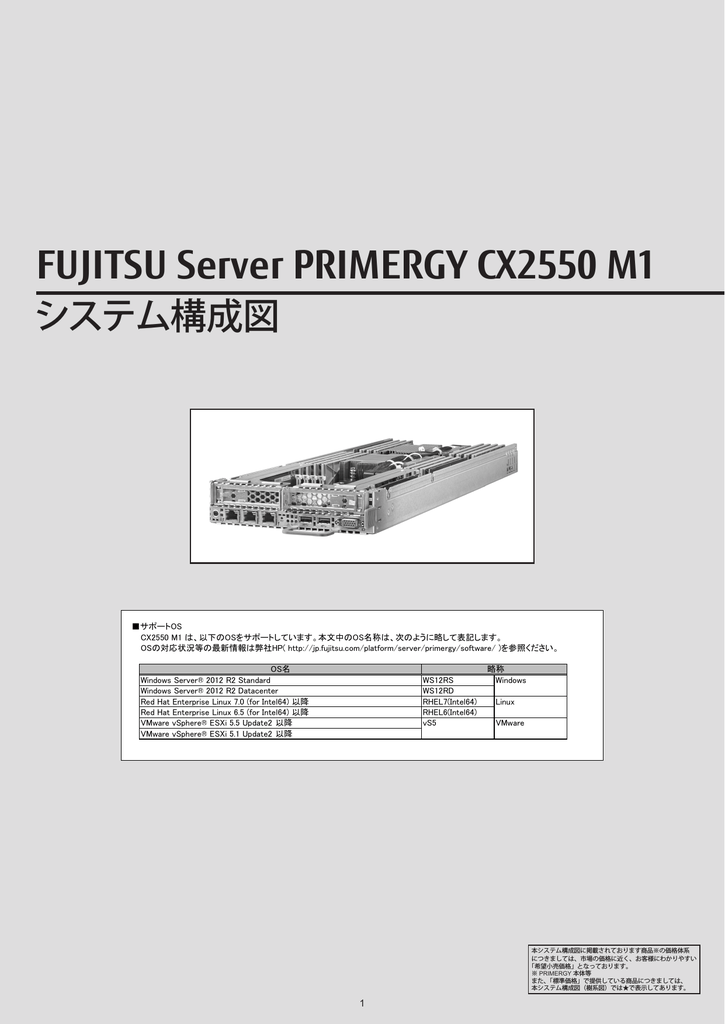 Primergy Cx2550 M1 システム構成図 2015年2月版 樹系図