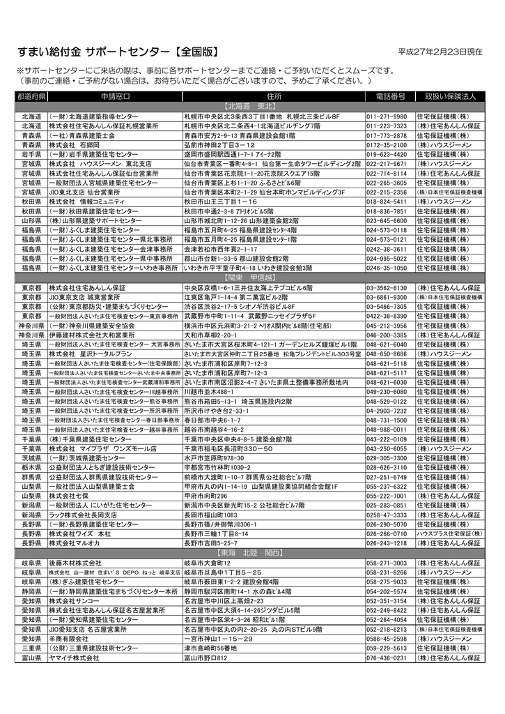 すまい給付金 サポートセンター 全国版
