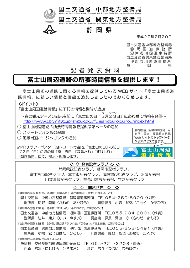 富士山周辺道路の所要時間情報を提供します 静 岡 県