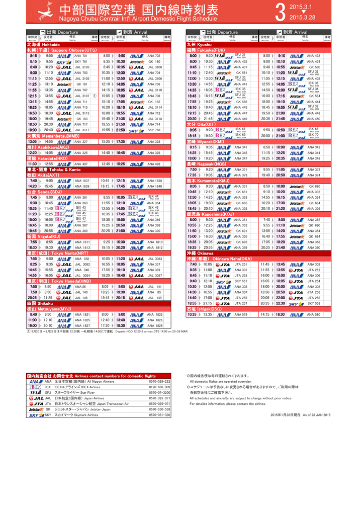 中部国際空港 国内線時刻表 中部国際空港 セントレア