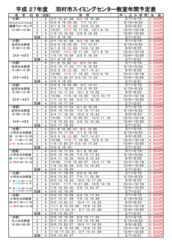 平成 27年度 羽村市スイミングセンター教室年間予定表