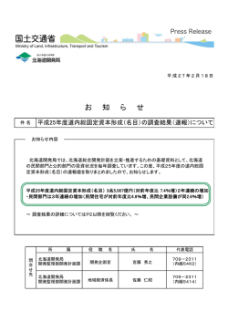 平成25年度道内総資本形成の調査結果（速報）