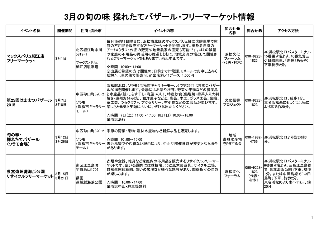 3月の旬の味 採れたてバザール フリーマーケット情報