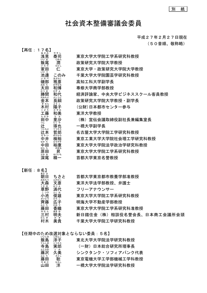 社会資本整備審議会委員 名簿