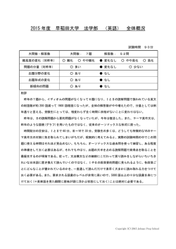 2015 年度 早稲田大学 法学部 （英語） 全体概況