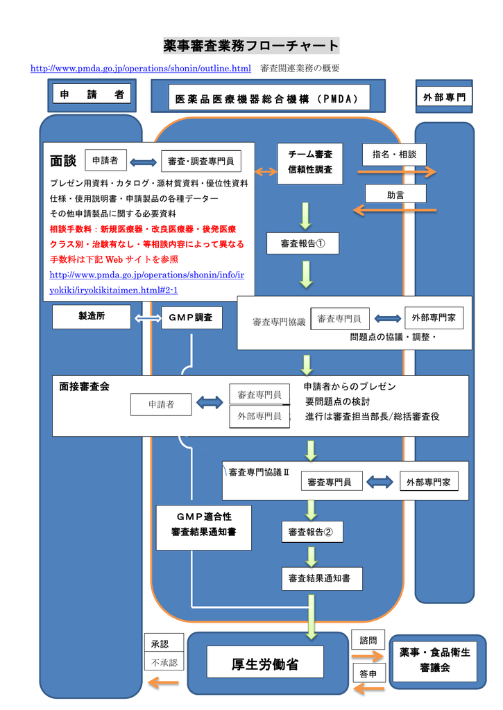 日本での薬事審査業務フローチャート