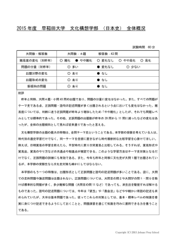 2015 年度 早稲田大学 文化構想学部 （日本史） 全体概況