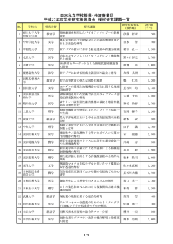 平成27年度 学術研究振興資金採択研究課題一覧