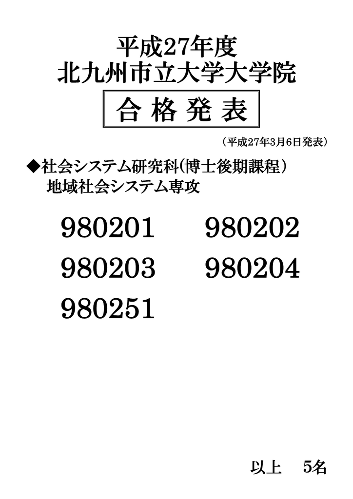 合格発表 北九州市立大学