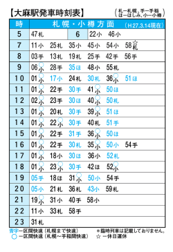 【大麻駅発車時刻表】 札幌・小樽方面 （H27.3.14現在）