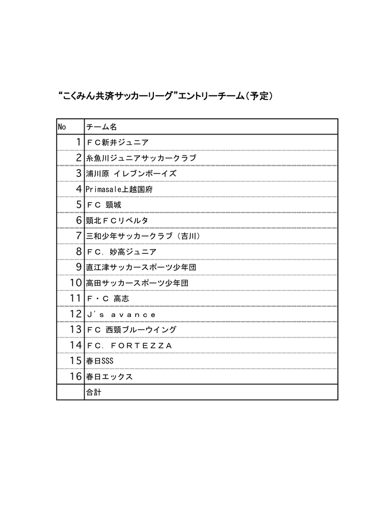 こくみん共済サッカーリーグ エントリーチーム 予定 Pdf