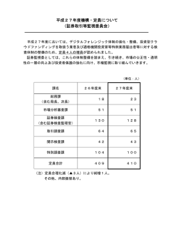 平成27年度機構・定員について （証券取引等監視委員会）